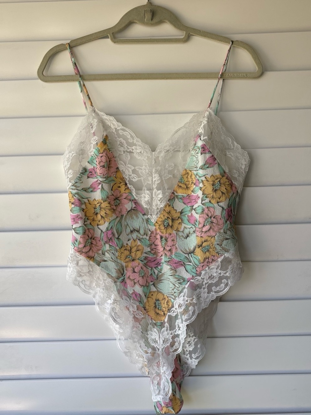 Vintage 90s Victoria's Secret Pastel Floral Lace Lingerie Bodysuit Teddy Size S